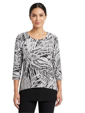 Easywear By Chico's Gray & Black Abstract Layered Tunic Blouse